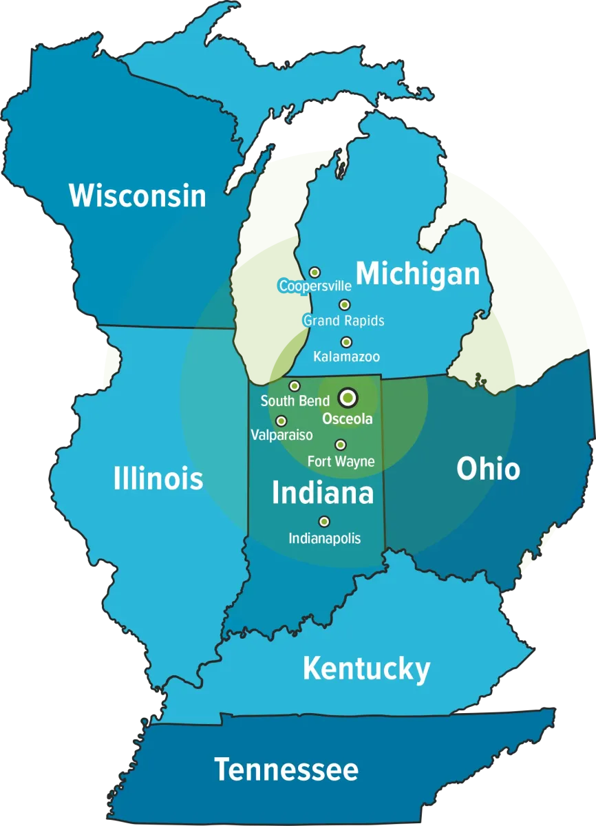 RZ Sports Turf Service Area Map Midwest