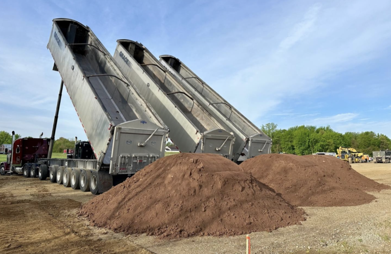 Dumping dirt during field installation